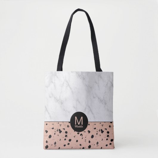 Stilvolles Marmor- und Rose-Gold-Muster mit Monogr Tasche (Vorderseite)