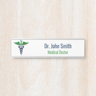 Stilvolles Medical Blue Caduceus Green Wings Cross Türschild