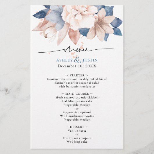 Stilvolles Menü für die Hochzeitsempfehlung mit ve (Vorderseite)