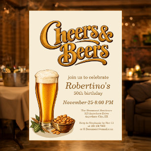 Stilvolles Messing Vintage Cheers & Beers 50. Gebu Einladung