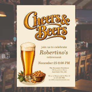 Stilvolles Messing Vintage Cheers & Beers Ruhestan Einladung