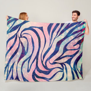 Stilvolles Metallic Blue & Holographic Zebra Print Fleecedecke