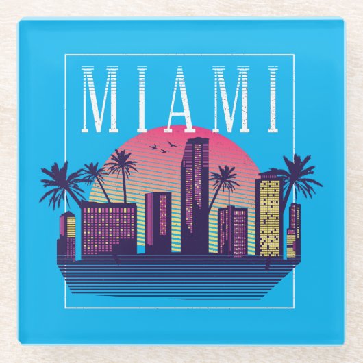 Stilvolles Miami Florida Retro City-Logo Glasuntersetzer (Vorderseite)