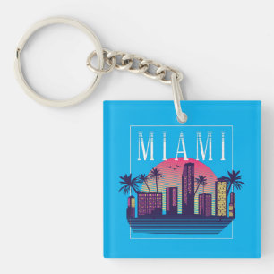 Stilvolles Miami Florida Retro-Stadtlogo Schlüsselanhänger