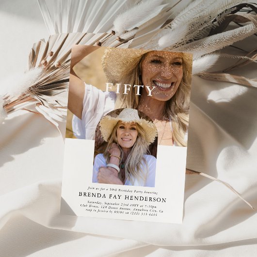 Stilvolles Minimal Foto 50. Geburtstag Einladung