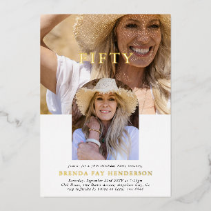 Stilvolles Minimal Foto 50. Geburtstag Folieneinladung