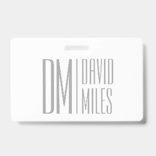 Stilvolles Minimal & Modern Grey Initialen & Namen Ausweis