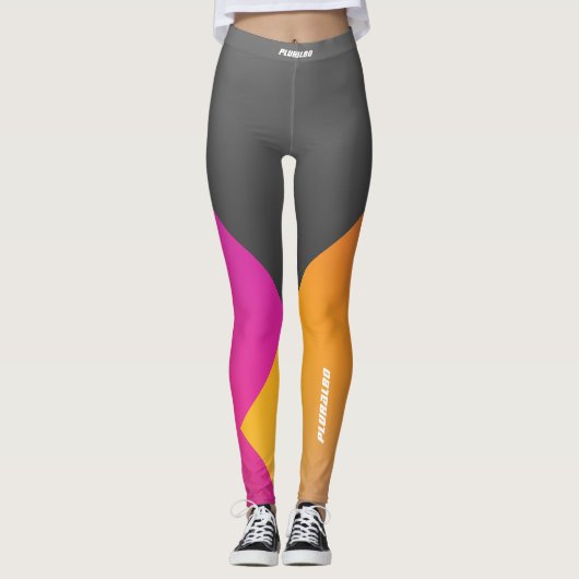 Stilvolles mit Monogramm-grau-rosa-gelbes Training Leggings (Vorderseite)