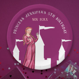 Stilvolles mittelalterliches Girly Dark Pink Princ Pappteller