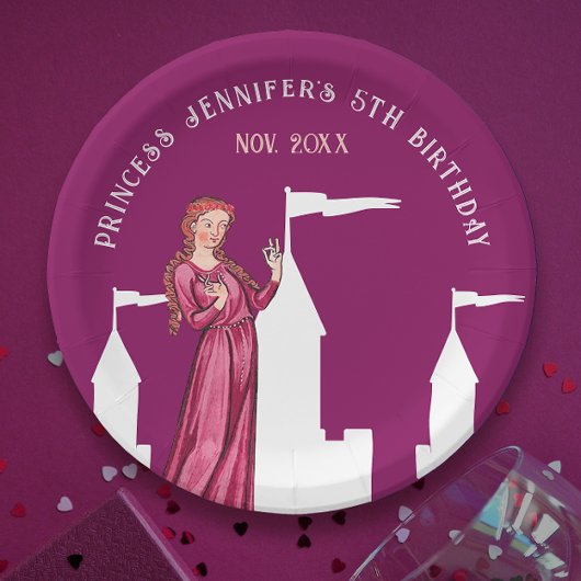 Stilvolles mittelalterliches Girly Dark Pink Princ Pappteller