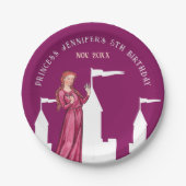Stilvolles mittelalterliches Girly Dark Pink Princ Pappteller (Vorderseite)