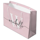Stilvolles Modern Blush Pink Monogram, Initialskri Große Geschenktüte (Rückseite Schrägansicht)