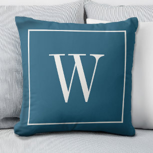 Stilvolles, modernes blaues Monogramm Chic Kissen