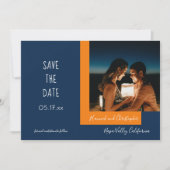 Stilvolles, modernes Blue Orange Foto Simple Weddi Save The Date (Vorderseite)