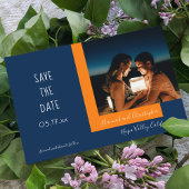 Stilvolles, modernes Blue Orange Foto Simple Weddi Save The Date