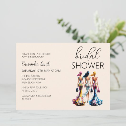 Stilvolles modernes Dressing Frauen Brautparty Einladung (Stehend Vorderseite)