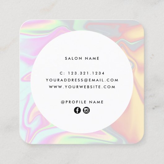 Stilvolles modernes, elegantes holografisches Make Quadratische Visitenkarte (Rückseite)