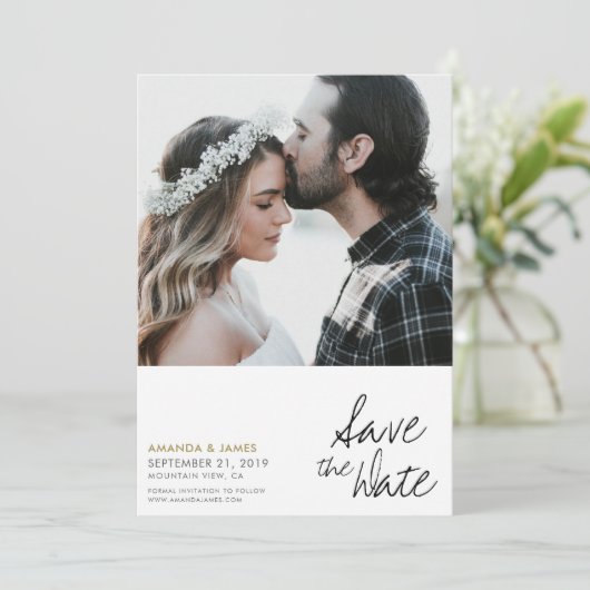 Stilvolles modernes Foto Hochzeit Speichern Sie di Save The Date (Stehend Vorderseite)
