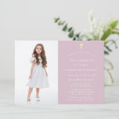 Stilvolles modernes Foto Pink First Communion Einladung (Stehend Vorderseite)