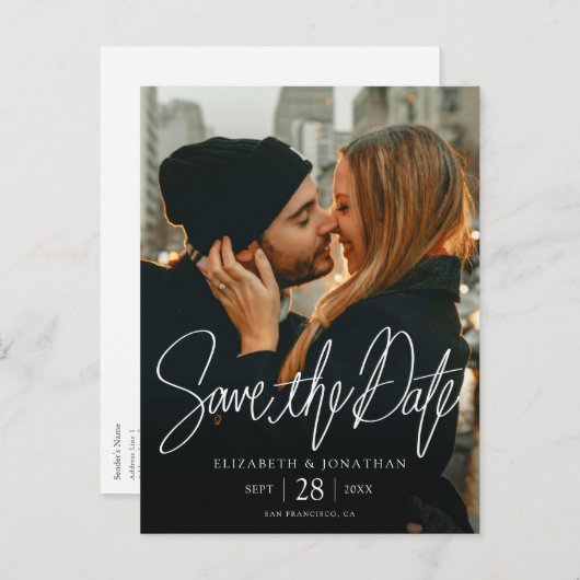 Stilvolles modernes Foto Save the Date Hochzeit Ankündigungspostkarte (Vorne/Hinten)