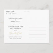 Stilvolles, modernes Gold Script-Foto Save the Dat Ankündigungspostkarte (Rückseite)