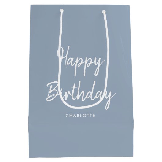 Stilvolles modernes Happy Birthday Blue Gray Mittlere Geschenktüte (Rückseite)