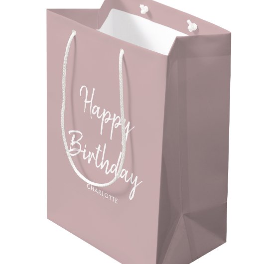 Stilvolles modernes Happy Birthday Dusty Pink Mittlere Geschenktüte