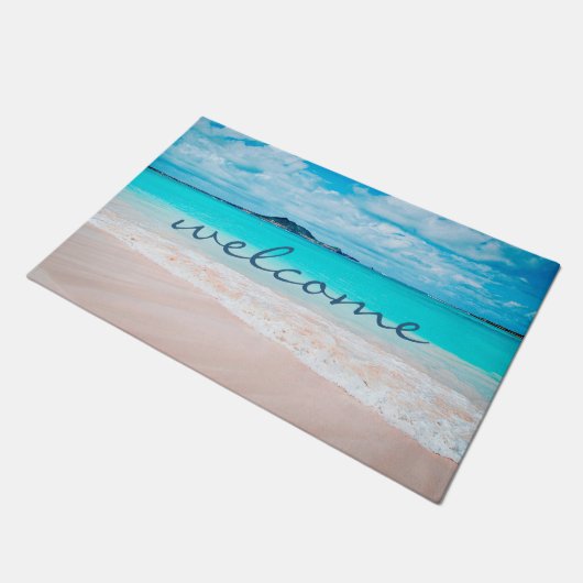 Stilvolles modernes Hawaii Tropical Beach Foto Wil Fußmatte (Schrägansicht)