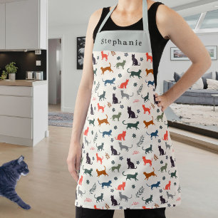 Stilvolles modernes Katzenmuster Creme personalisi Schürze