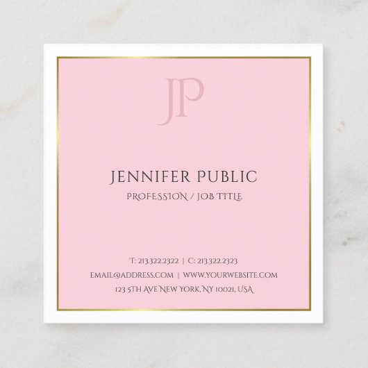 Stilvolles modernes Monogramm-Goldrosa-Trendy Quadratische Visitenkarte (Rückseite)