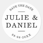 Stilvolles modernes Paar Save the Date Runder Aufkleber (Vorderseite)