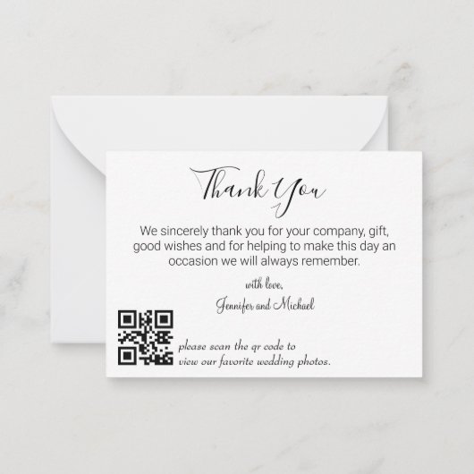 stilvolles, modernes qr code wedding Foto danke Mitteilungskarte (Rückseite)