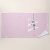 Stilvolles, modernes Rosa Monogramm Name-Script Strandtuch (Vorderseite)