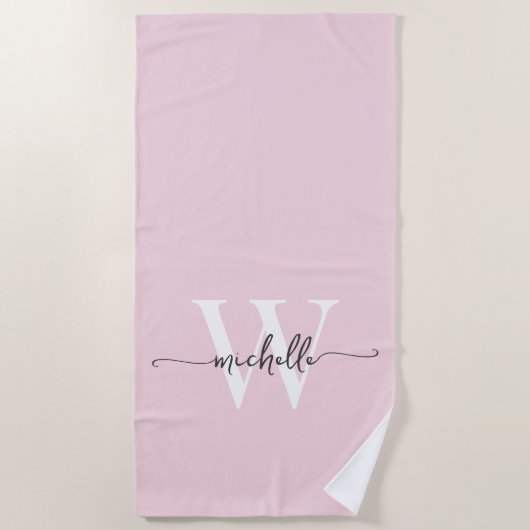 Stilvolles, modernes Rosa Monogramm Name-Script Strandtuch (Vorderseite)