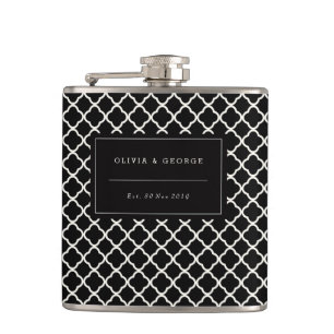 Stilvolles modernes schwarzes Elfenbein Quatrefoil Flachmann