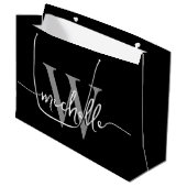Stilvolles modernes schwarzes graues Monogramm Ini Große Geschenktüte (Vorderseite Schrägansicht)