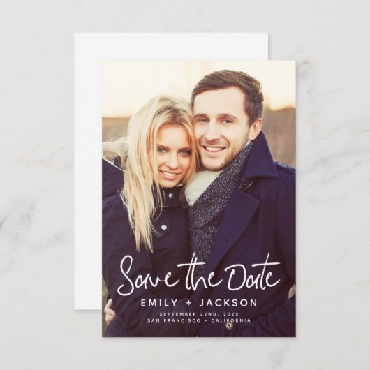 Stilvolles, modernes Script-Save the Date Foto Save The Date (Vorne/Hinten)