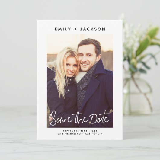 Stilvolles, modernes Script-Save the Date Foto Save The Date (Stehend Vorderseite)