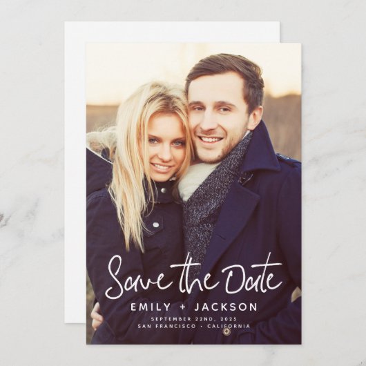 Stilvolles, modernes Script-Save the Date Foto Save The Date (Vorne/Hinten)