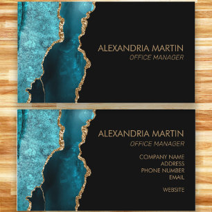 Stilvolles modernes Teal-Schwarz-Gold-Glitter Visitenkarte