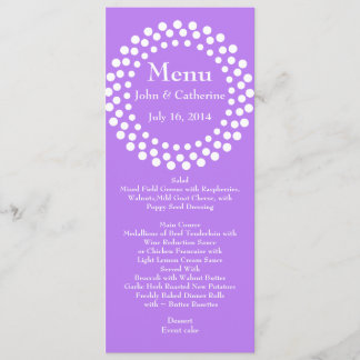 Stilvolles, modernes Violett-Hochzeitsmenü Menükarte