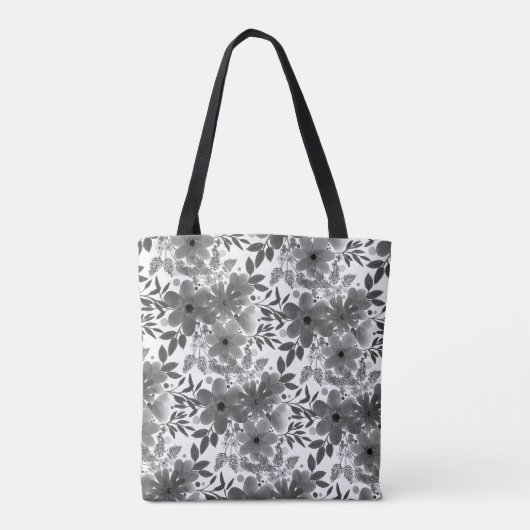 Stilvolles monochromatisches Grau/Weiß-Blumenmuste Tasche (Rückseite)