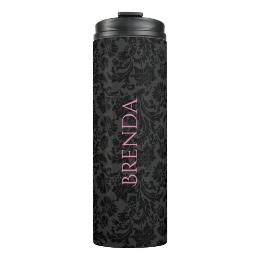 Stilvolles monochromatisches Schwarz-Grau-Damasken Thermosbecher (Vorderseite)
