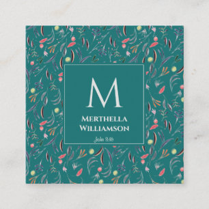 Stilvolles MONOGRAM Aquamarin Blue Floral Quadratische Visitenkarte