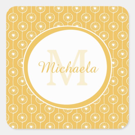 Stilvolles Monogramm aus Gelb und Weiß mit Namen Quadratischer Aufkleber (Vorderseite)