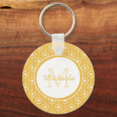 Stilvolles Monogramm aus Gelb und Weiß mit Namen Schlüsselanhänger (Vorderseite)
