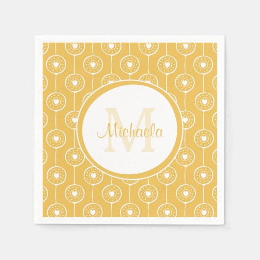 Stilvolles Monogramm aus Gelb und Weiß mit Namen Serviette (Vorderseite)