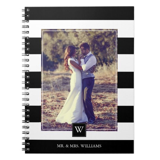 Stilvolles Monogramm aus schwarzen und weißen Stre Notizblock (Vorderseite)