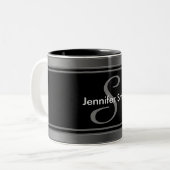 Stilvolles Monogramm-Design Zweifarbige Tasse (Vorderseite Links)