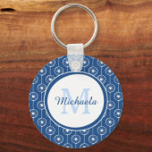 Stilvolles Monogramm für blaue und weiße Herzen mi Schlüsselanhänger (Vorderseite)